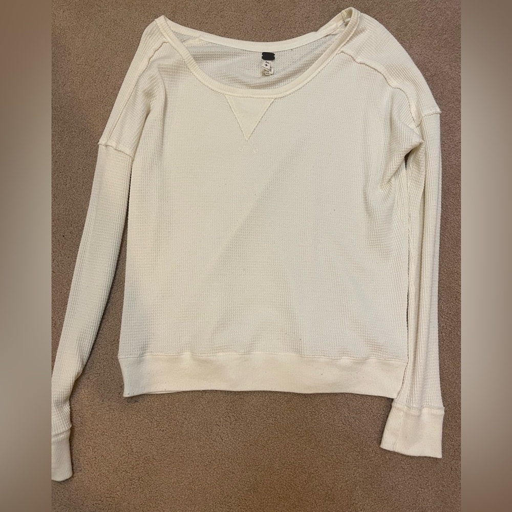 We The Free Beige Thermal Long Sleeve Top